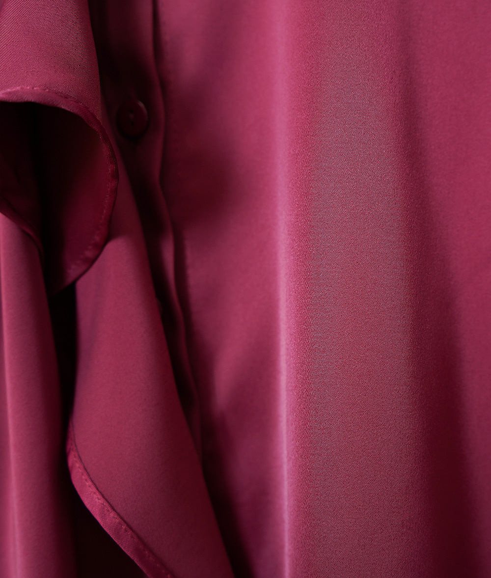 Shiny wine red asymmetric bowtie blouse