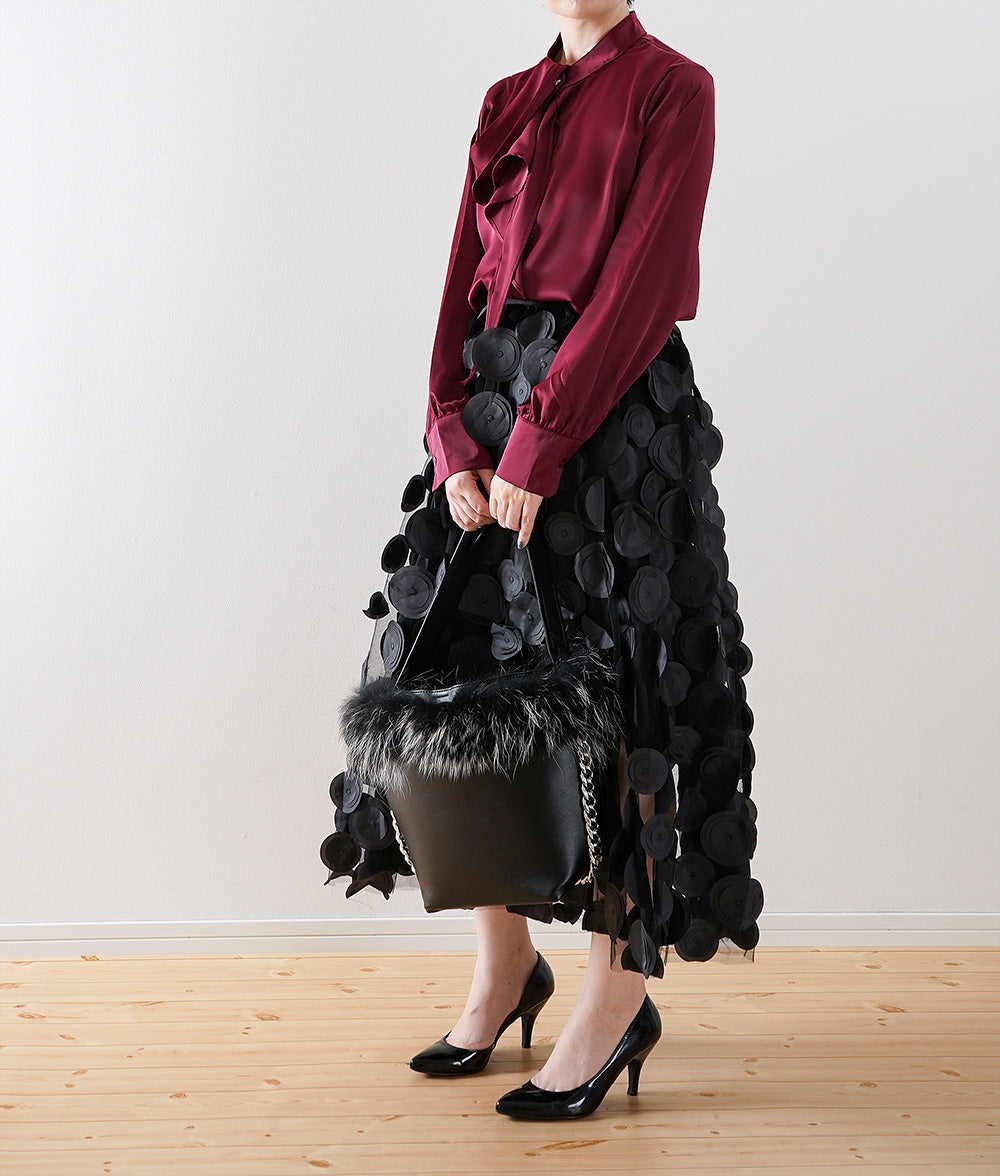 Shiny wine red asymmetric bowtie blouse
