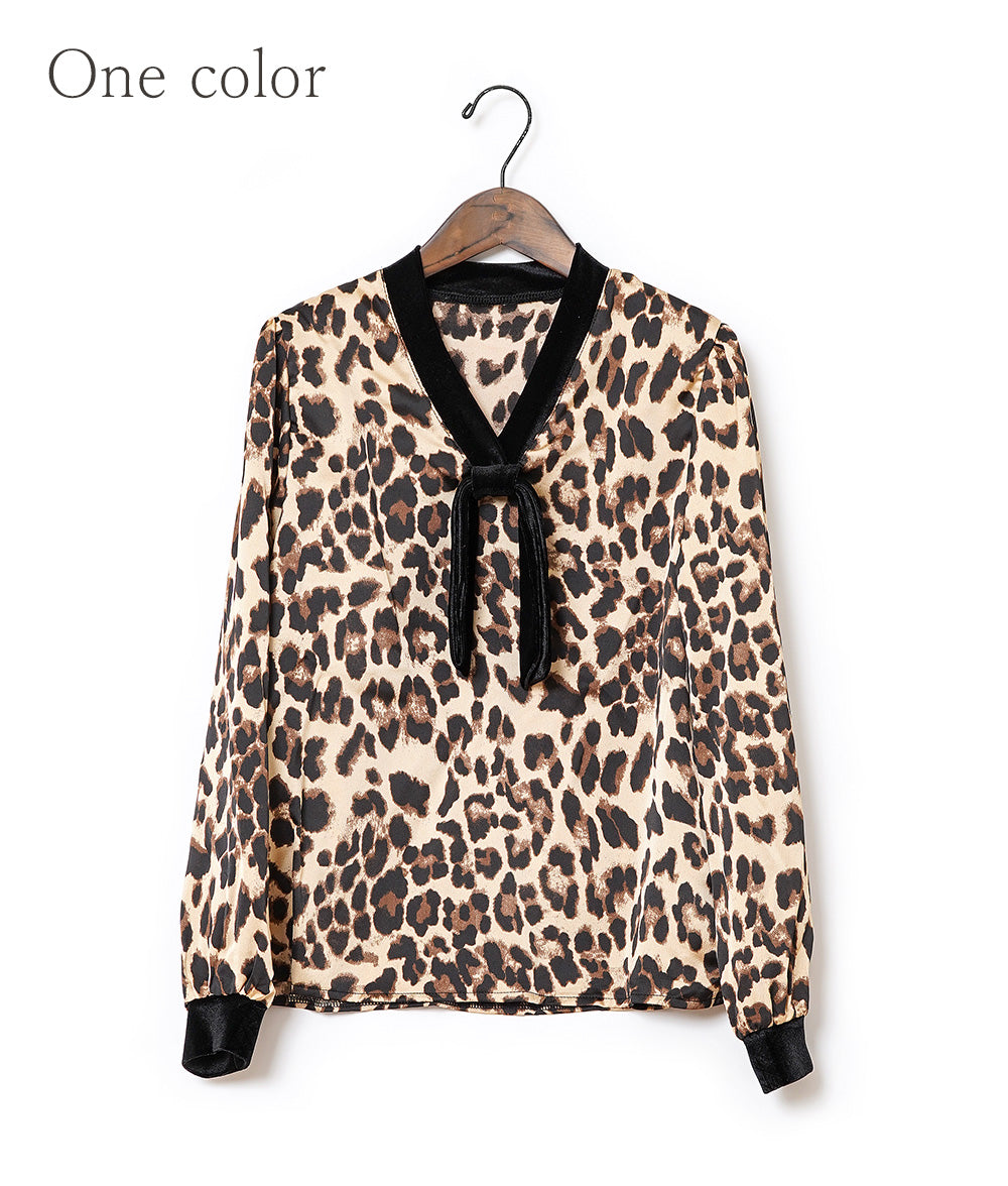 Glossy leopard bowtie blouse