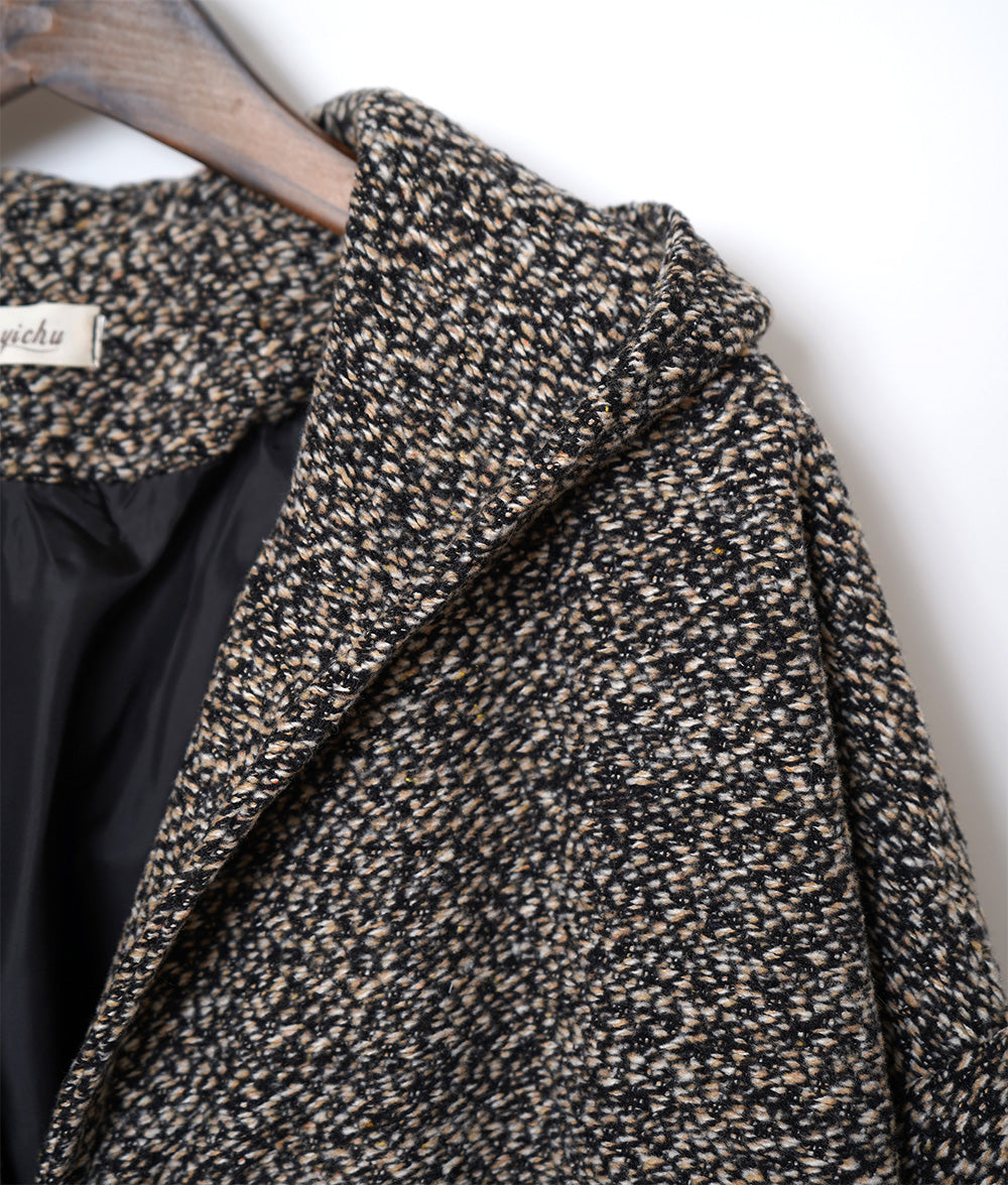 Bun button tweed hooded coat