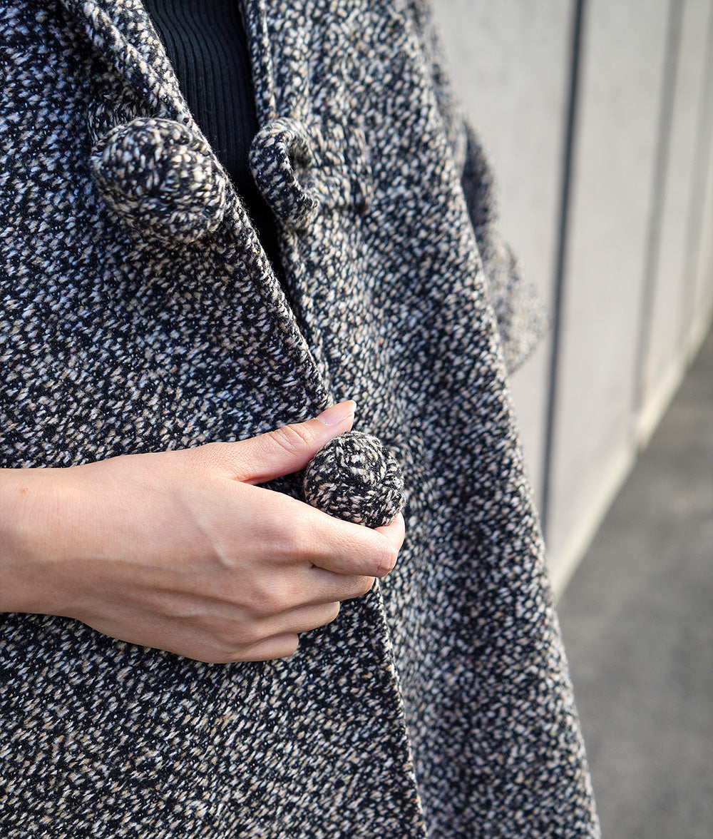 Bun button tweed hooded coat