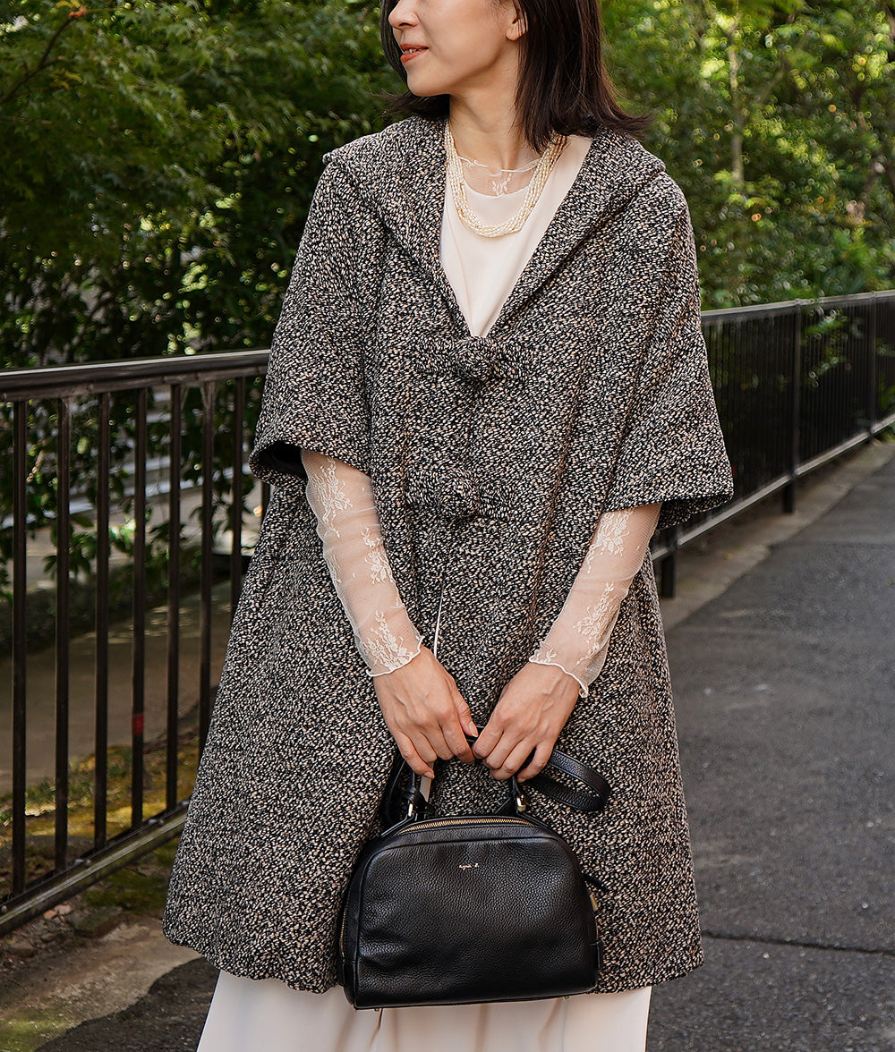 Bun button tweed hooded coat
