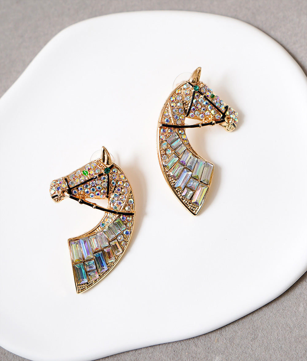 Aurora shining horse motif earrings