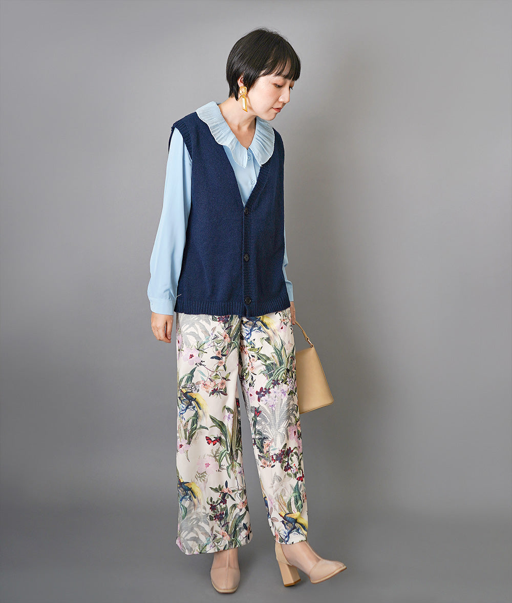 【SALE】Pleated frill blouse and knitted vest