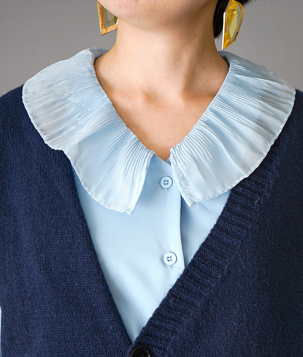 【SALE】Pleated frill blouse and knitted vest