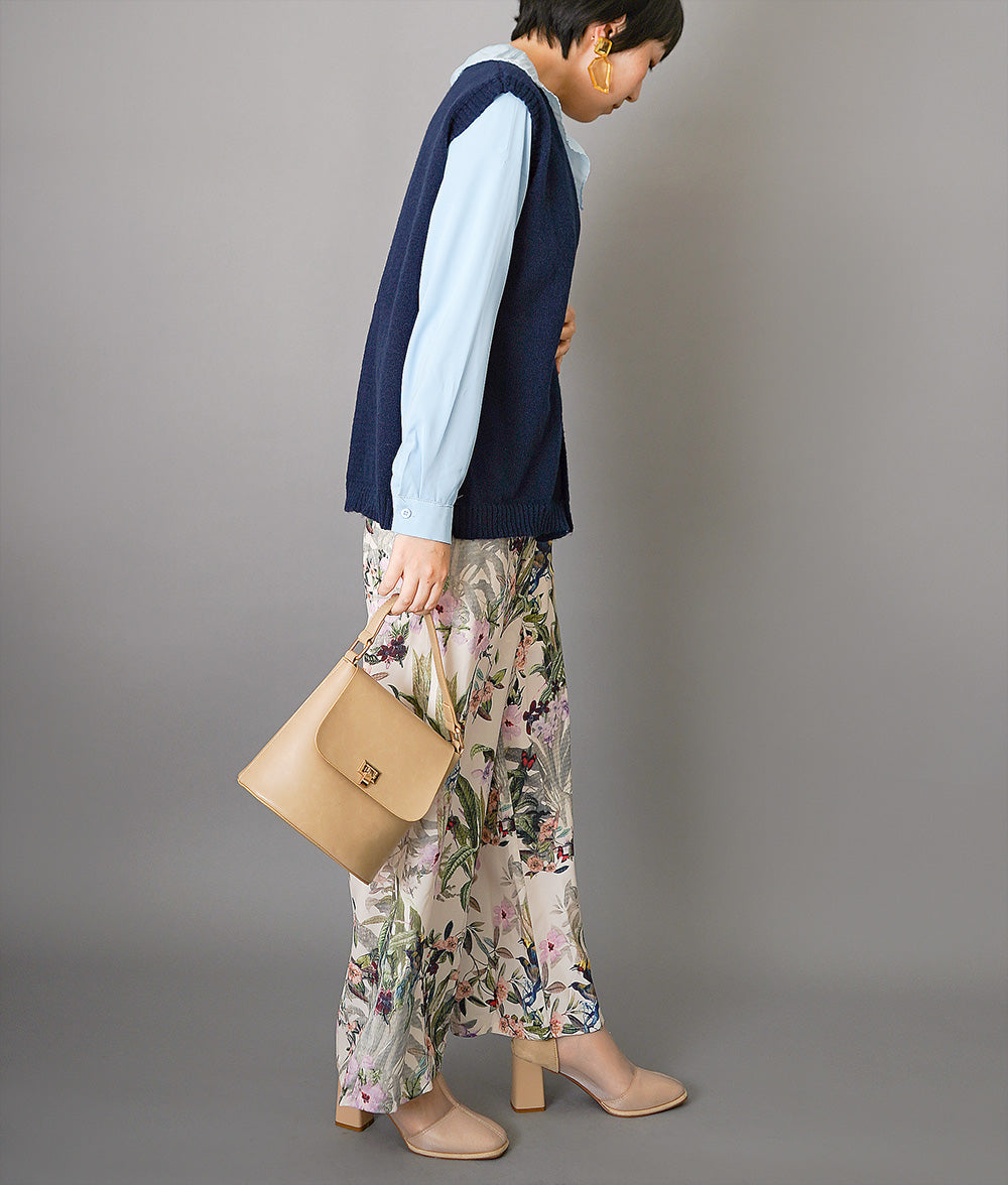 【SALE】Pleated frill blouse and knitted vest