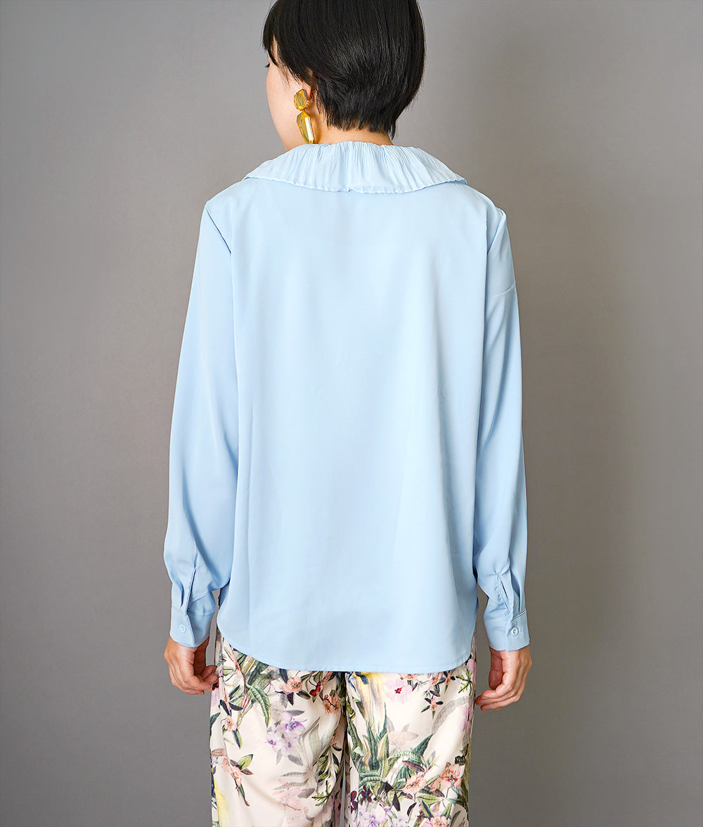 【SALE】Pleated frill blouse and knitted vest