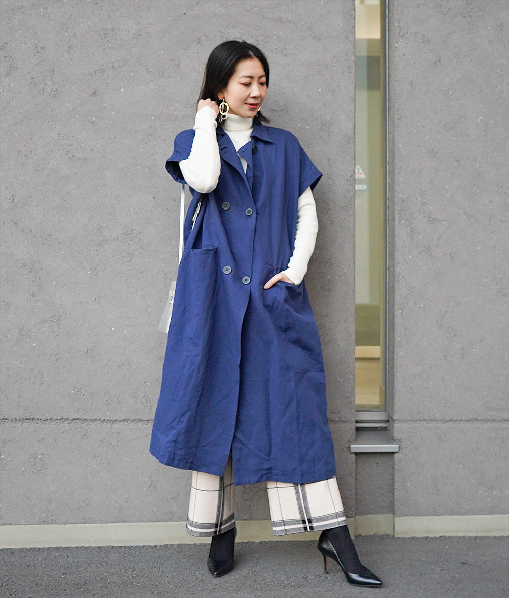 Large check knit wide pants
