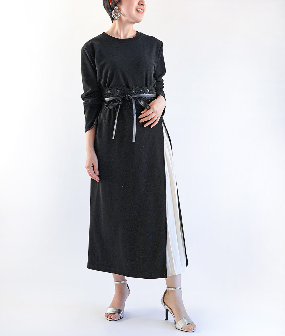 【SALE】Pleated switching long dress