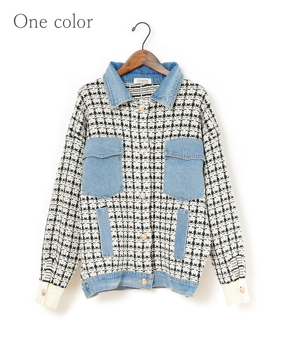 Mixed jacket of tweed and denim