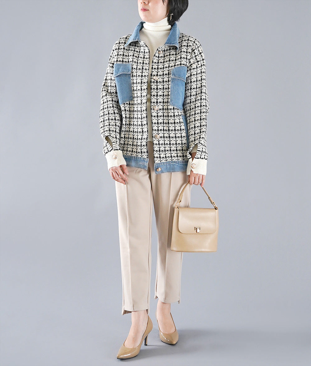Mixed jacket of tweed and denim