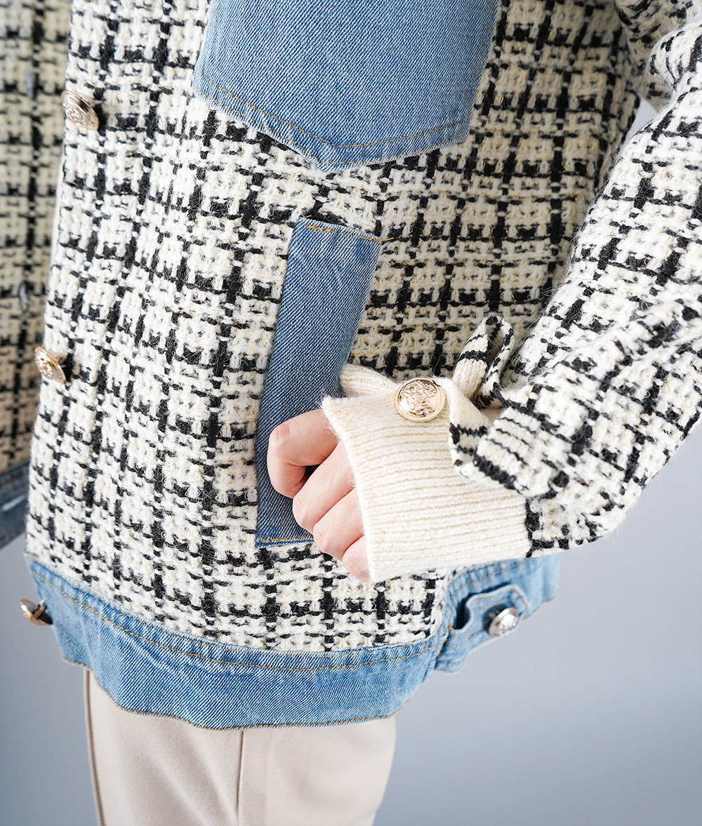 Mixed jacket of tweed and denim