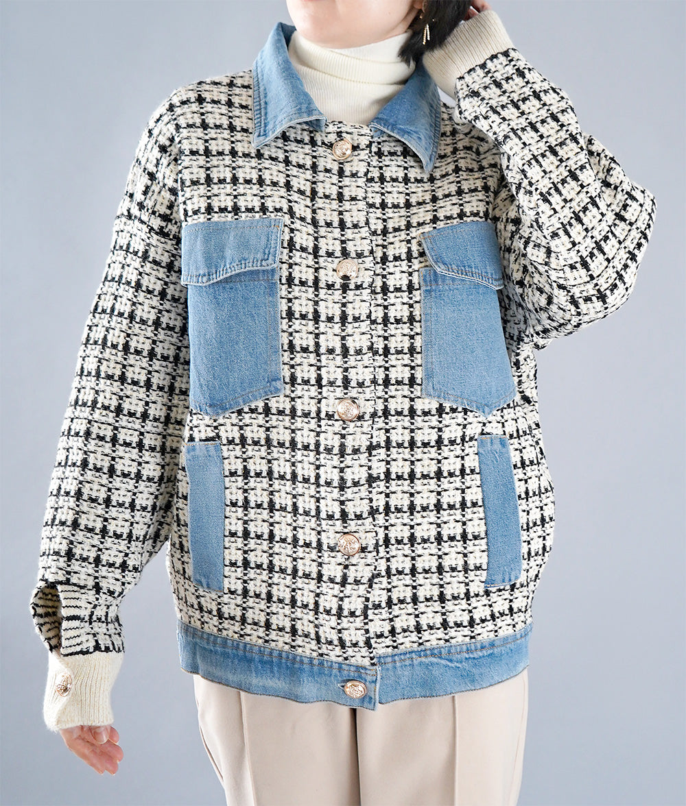 Mixed jacket of tweed and denim