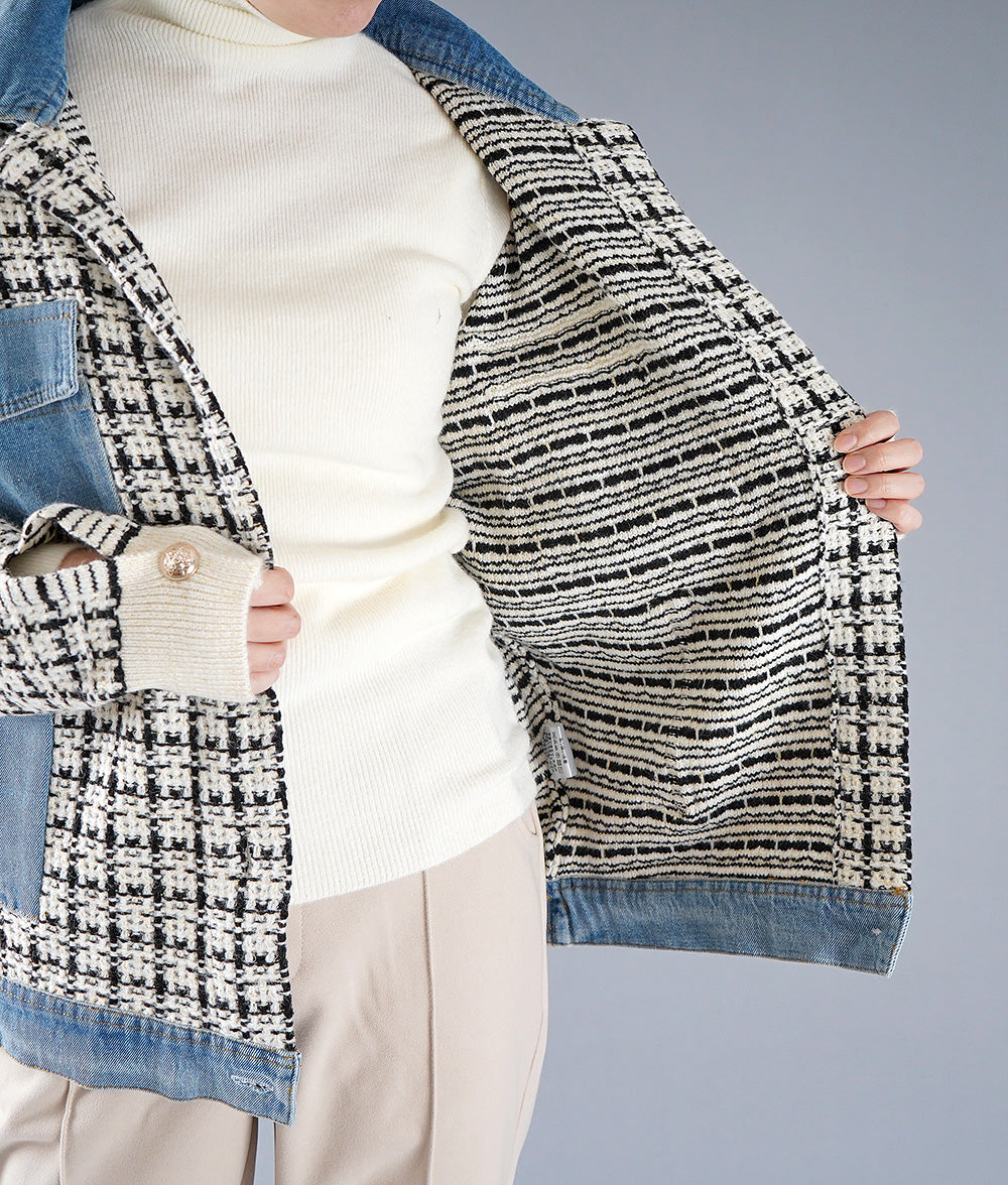 Mixed jacket of tweed and denim
