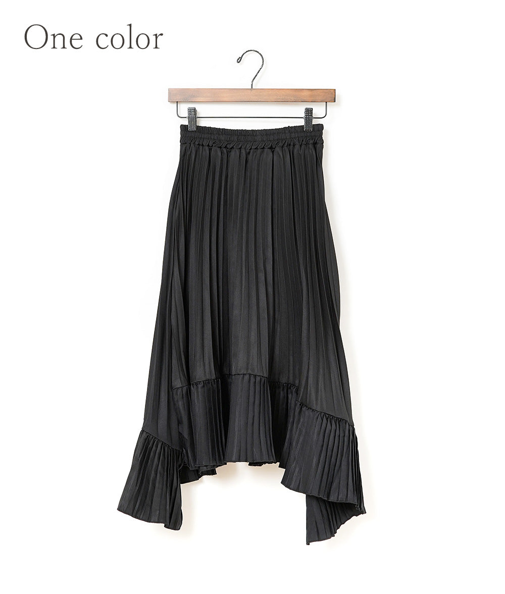 【SALE】Pleated skirt with asymmetric hem