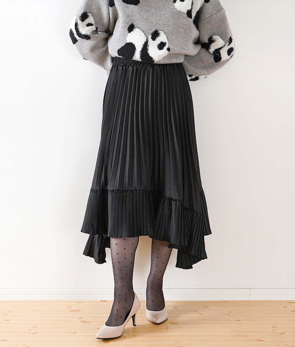 【SALE】Pleated skirt with asymmetric hem