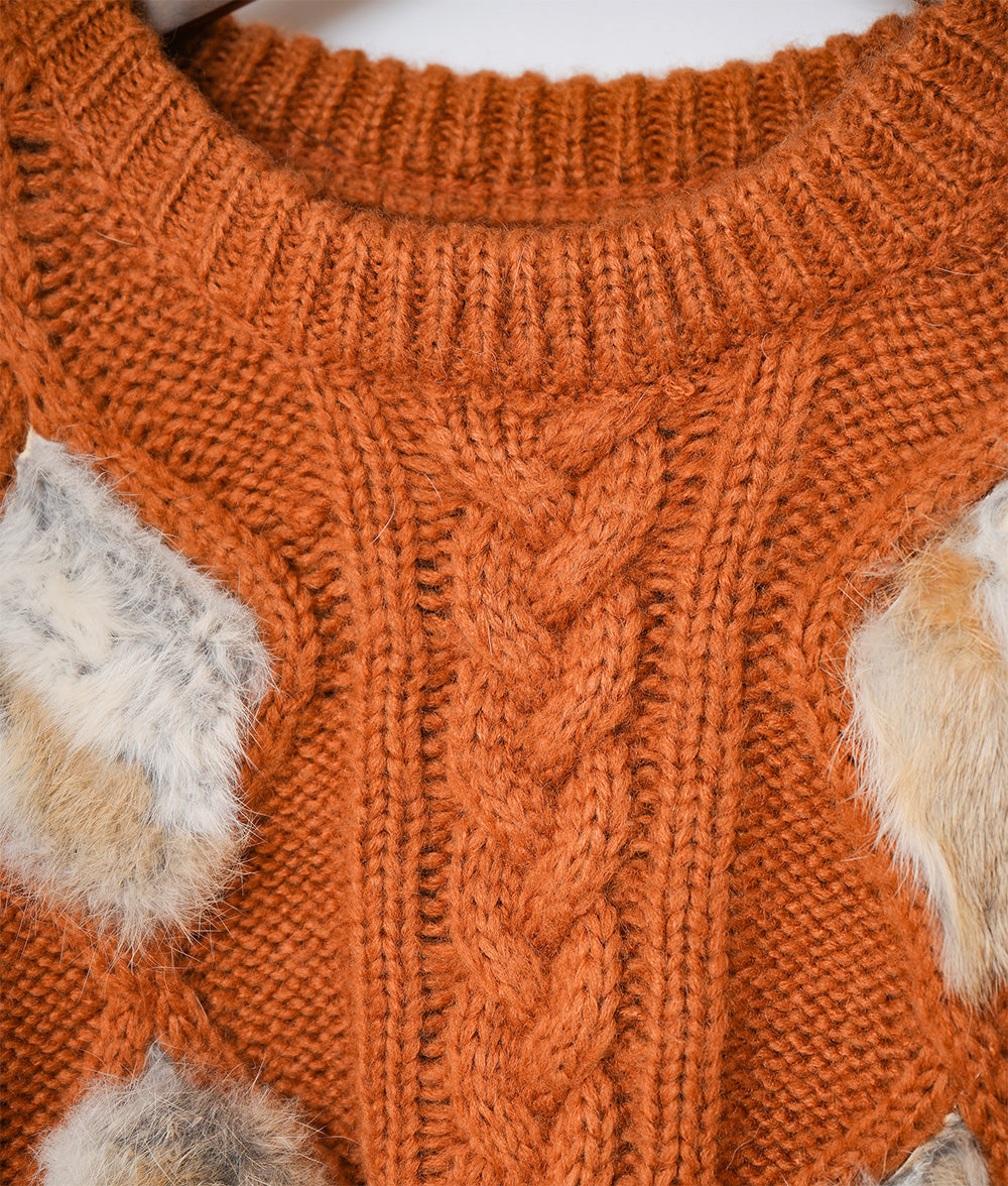 Rabbit fur and aran knit
