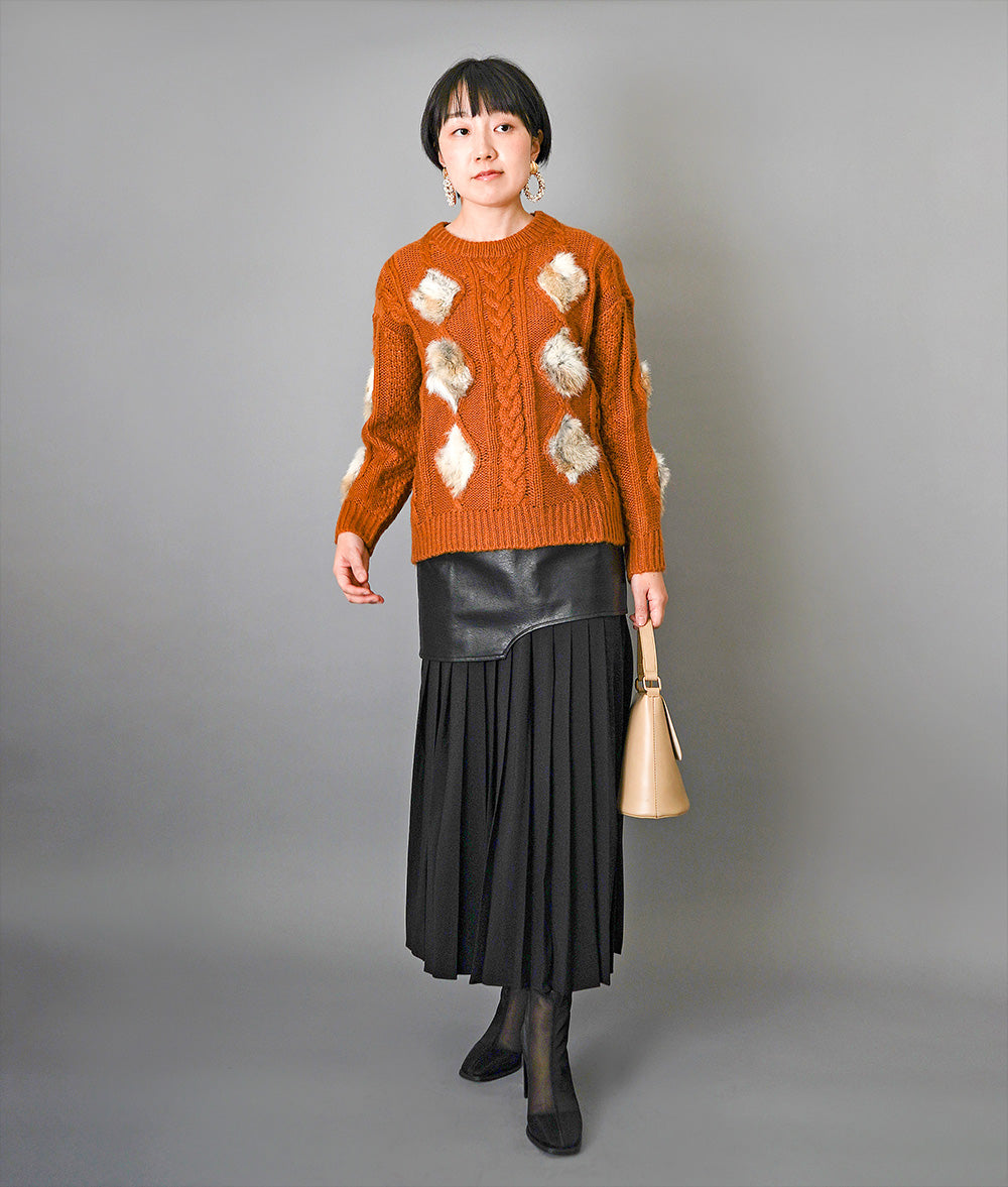 Rabbit fur and aran knit