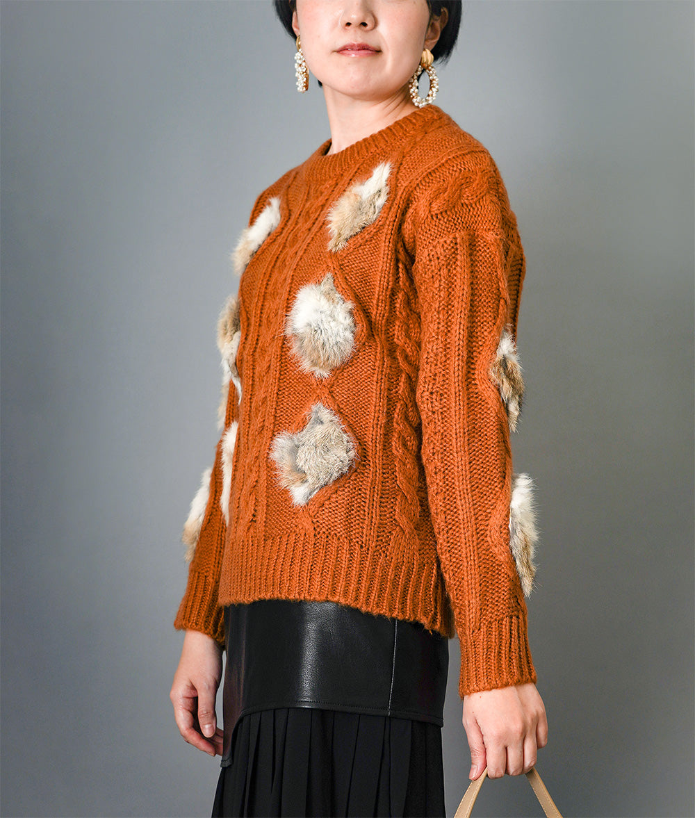 Rabbit fur and aran knit