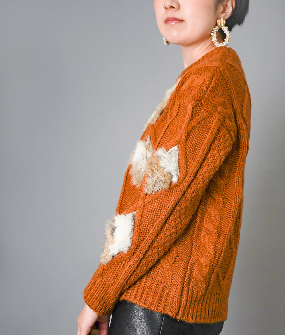Rabbit fur and aran knit