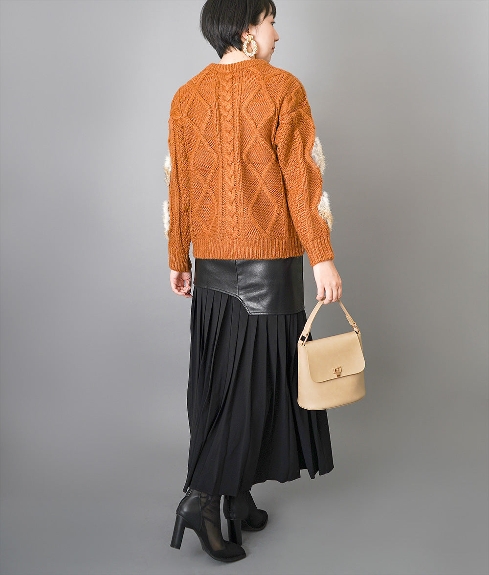 Rabbit fur and aran knit