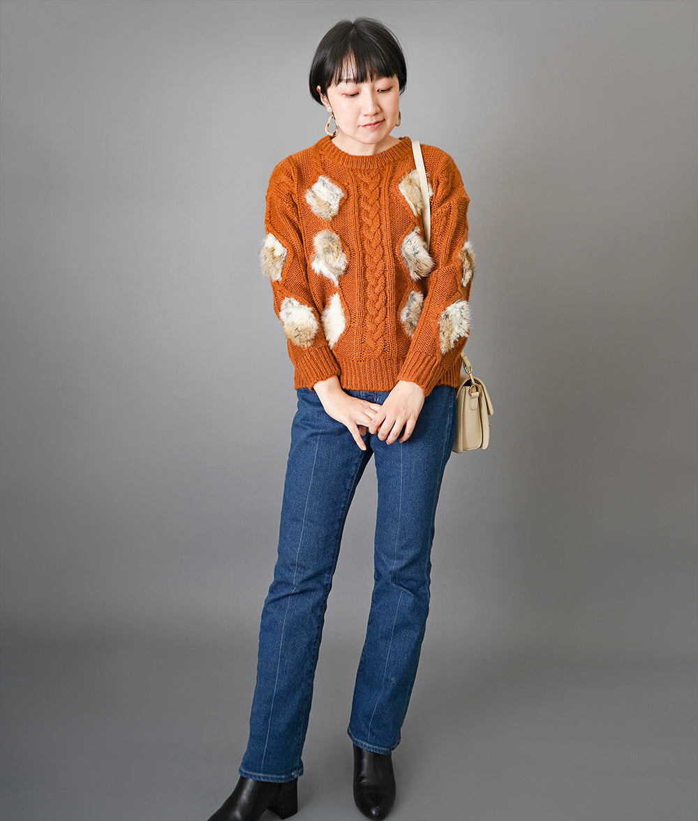 Rabbit fur and aran knit