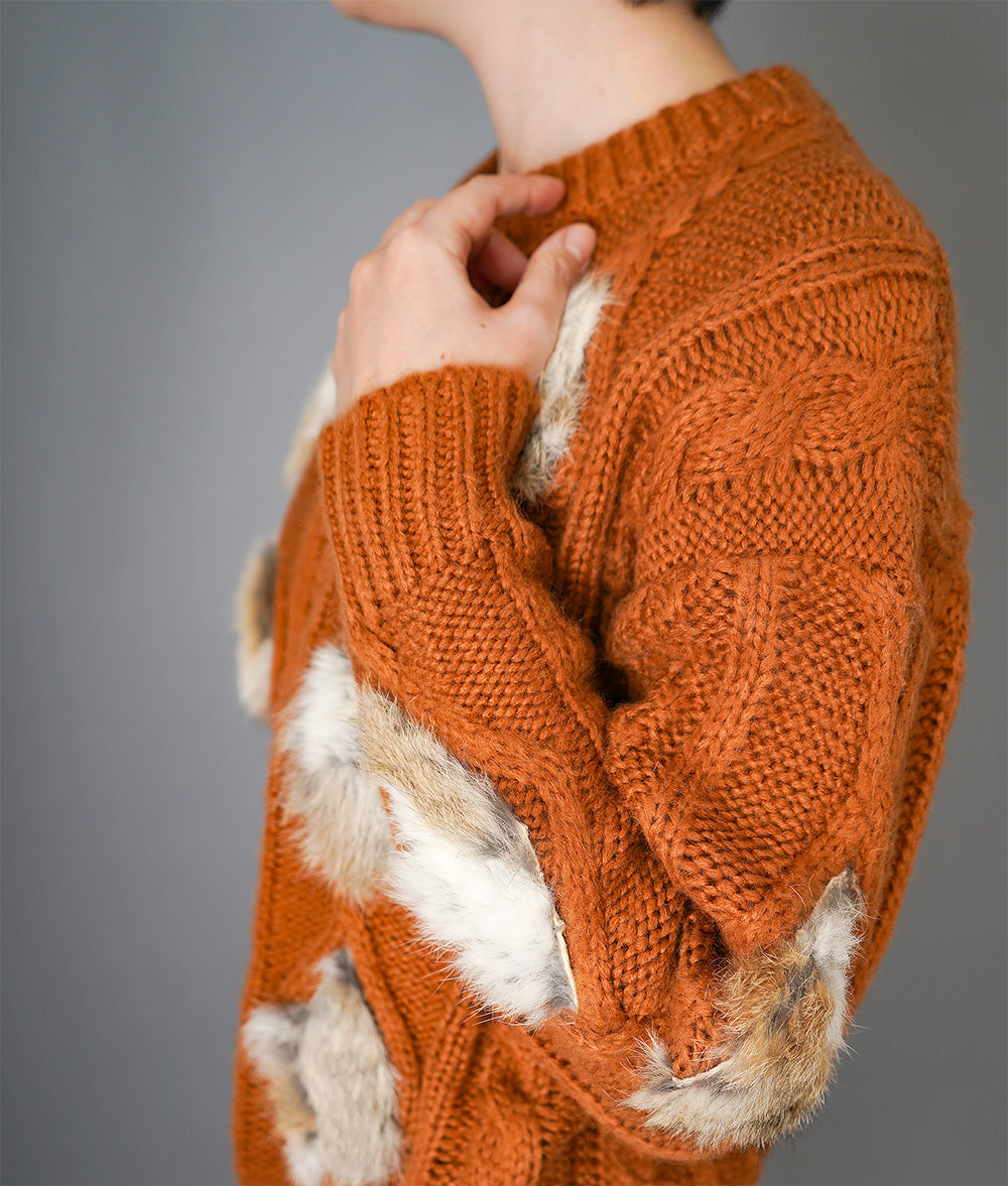 Rabbit fur and aran knit