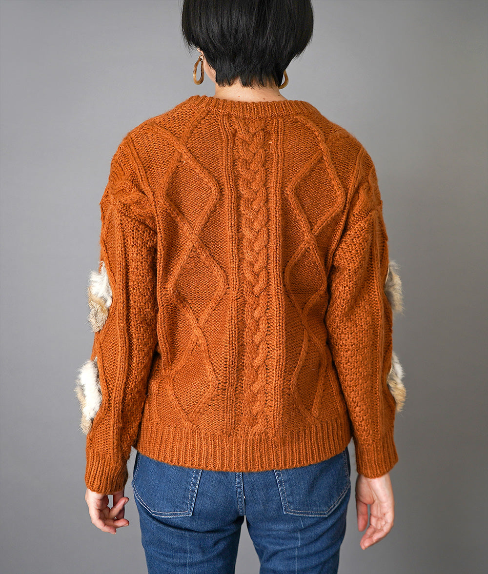 Rabbit fur and aran knit