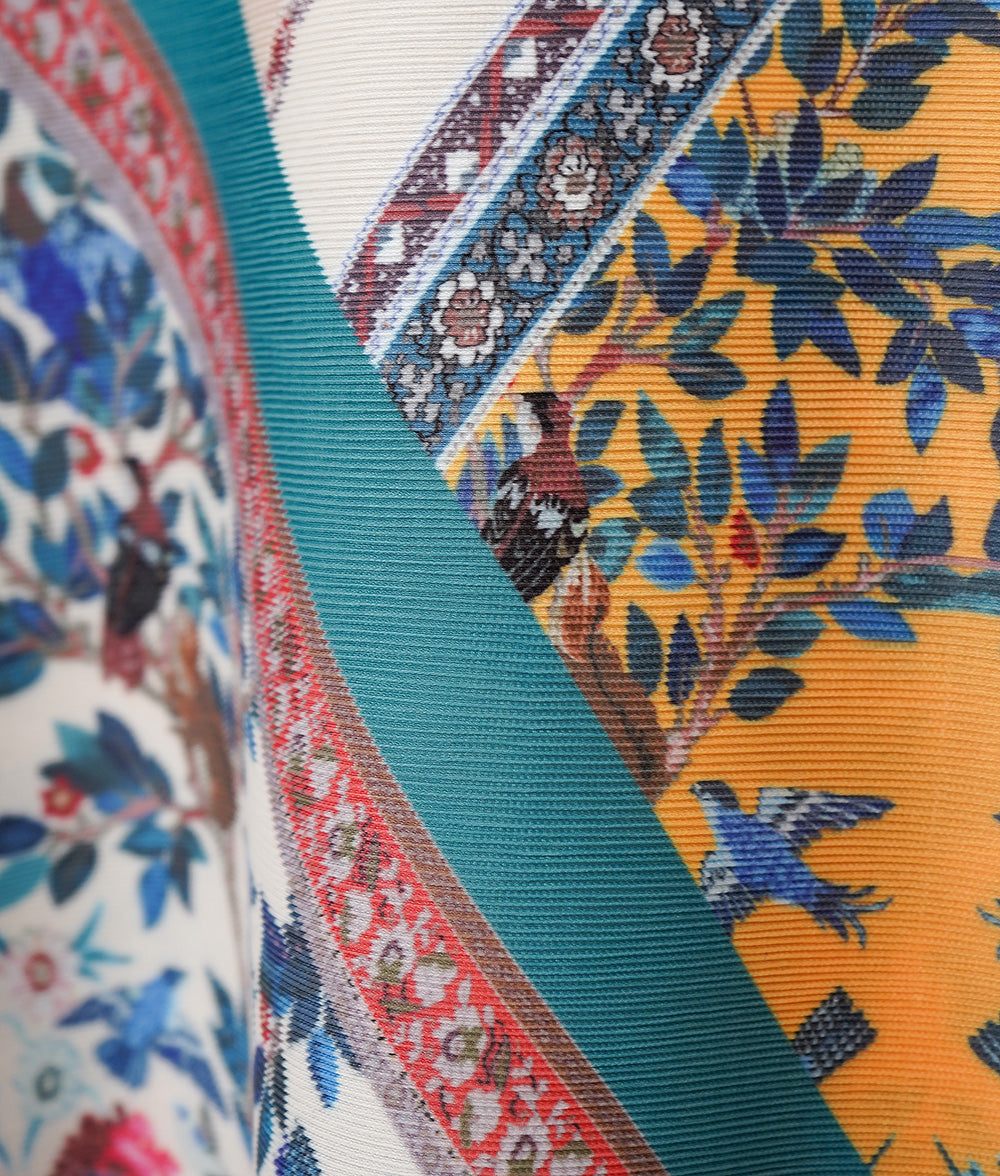 Flower and bird scarf pattern pleated dress