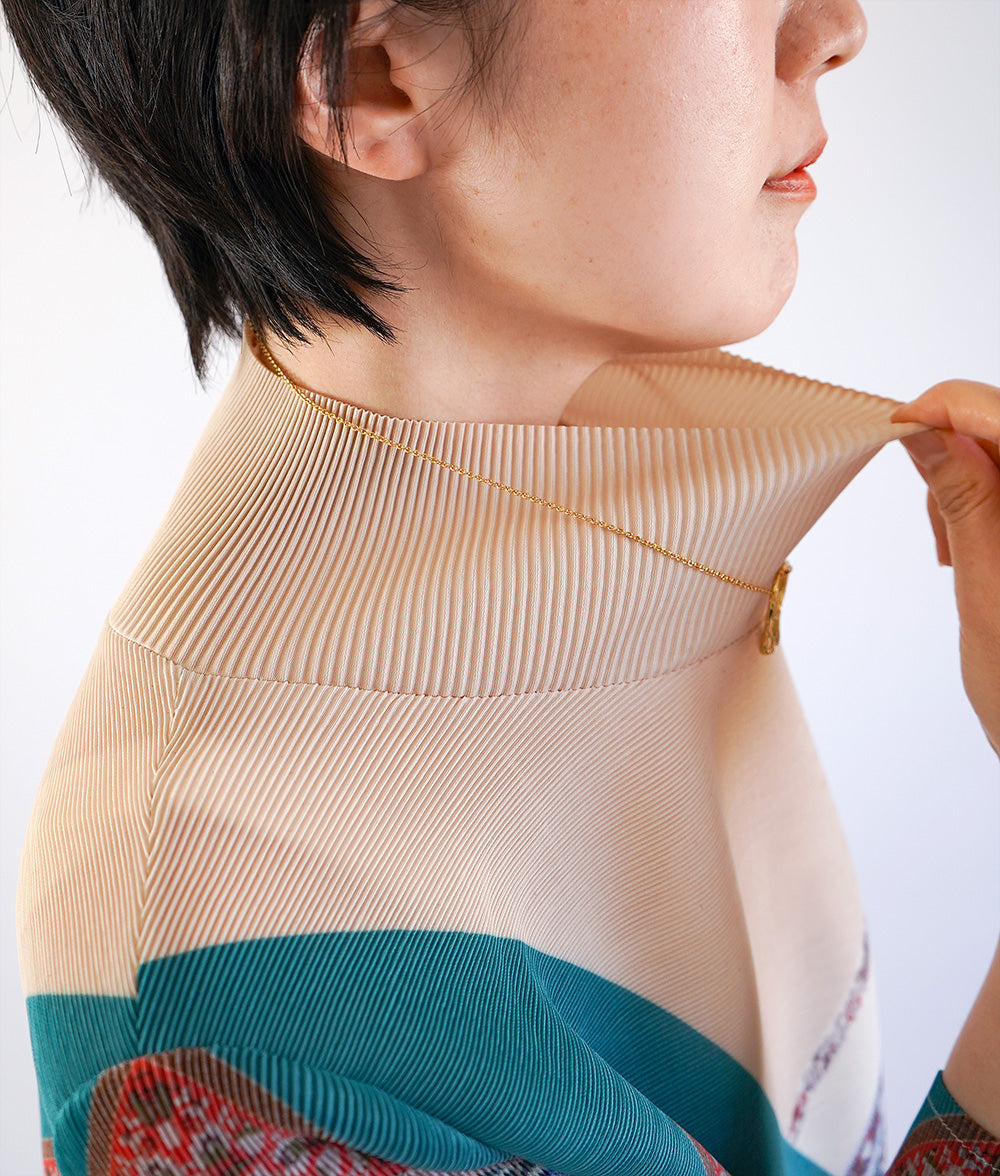 Flower and bird scarf pattern pleated dress