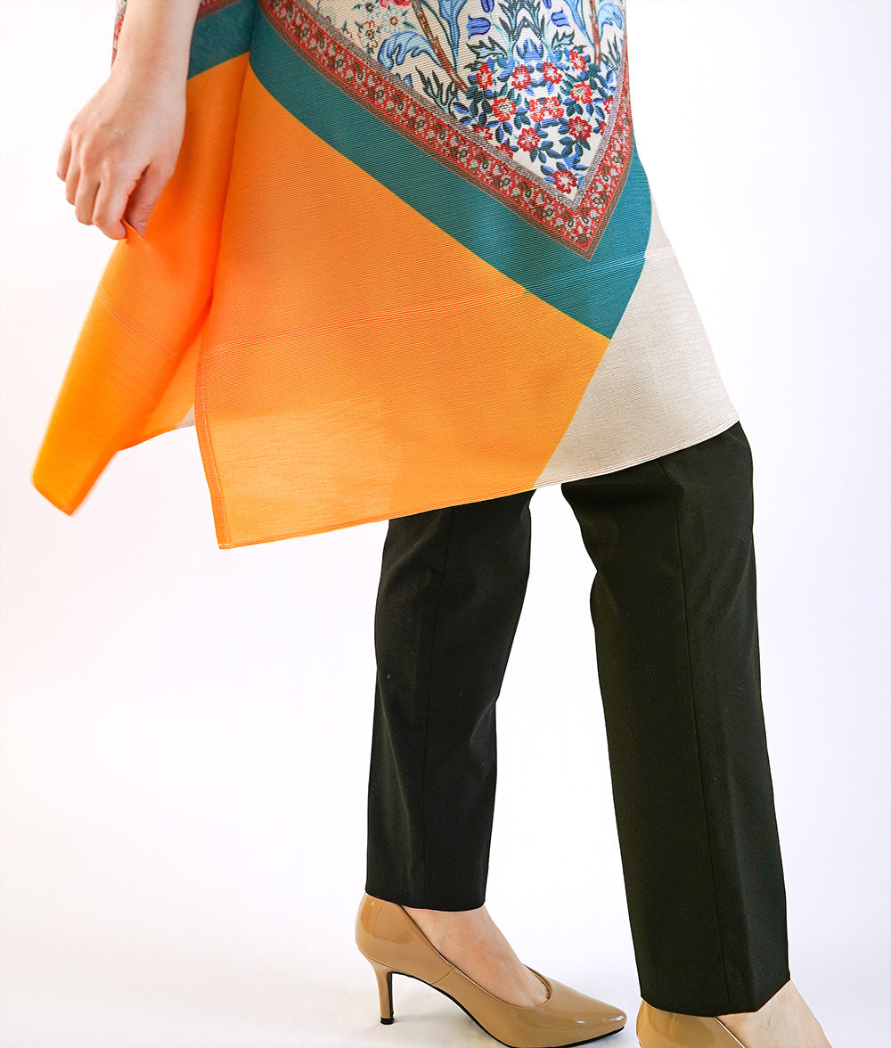 Flower and bird scarf pattern pleated dress