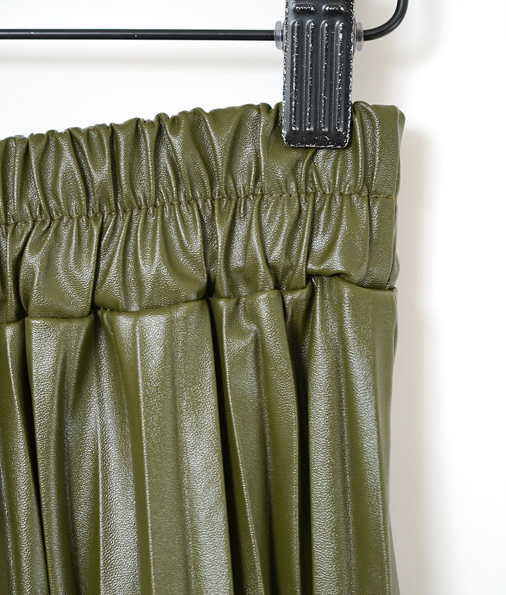 Smoky khaki eco-leather pleated skirt