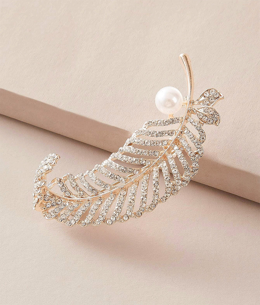 Stone and Pearl Leaf Brooch