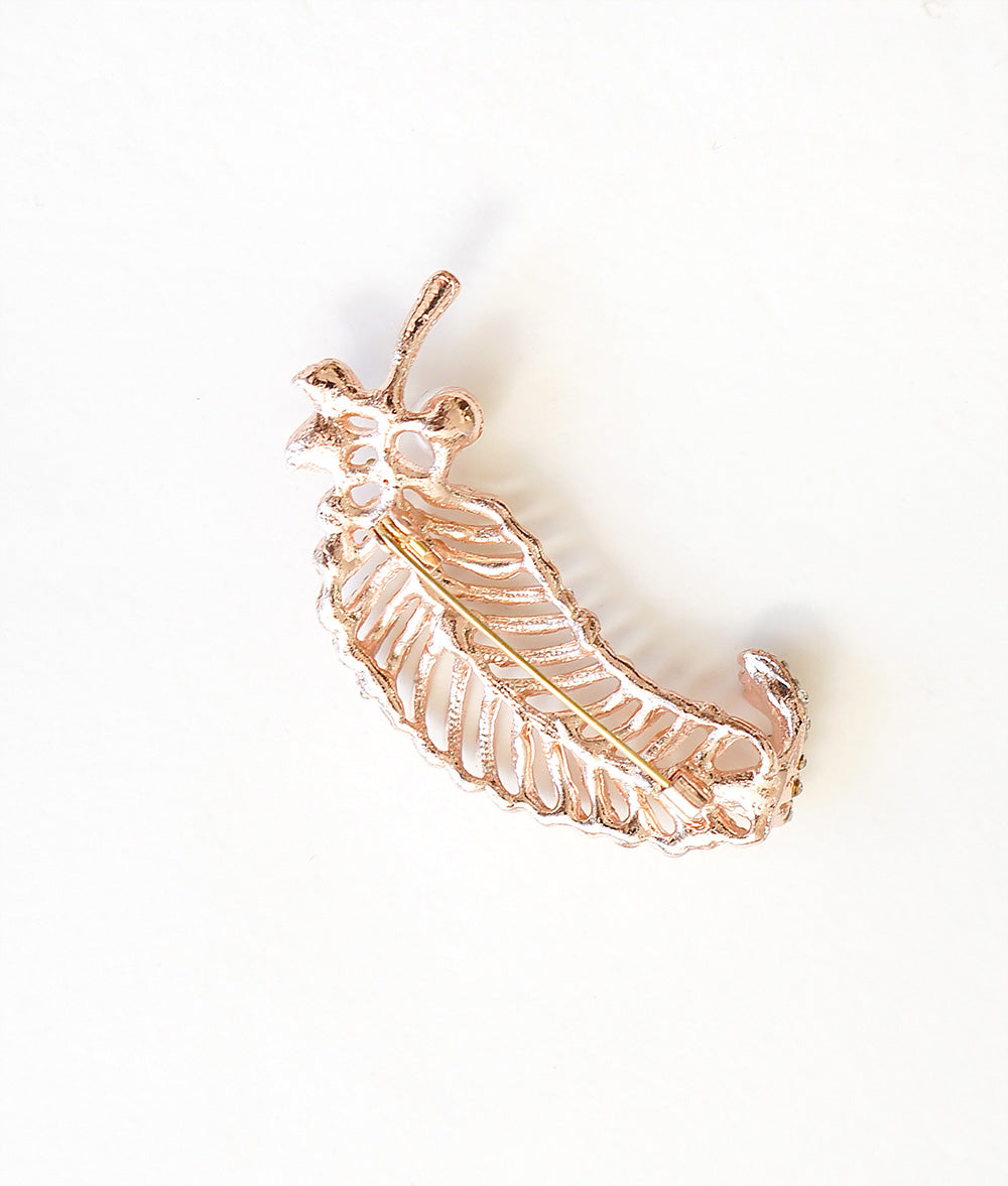 Stone and Pearl Leaf Brooch
