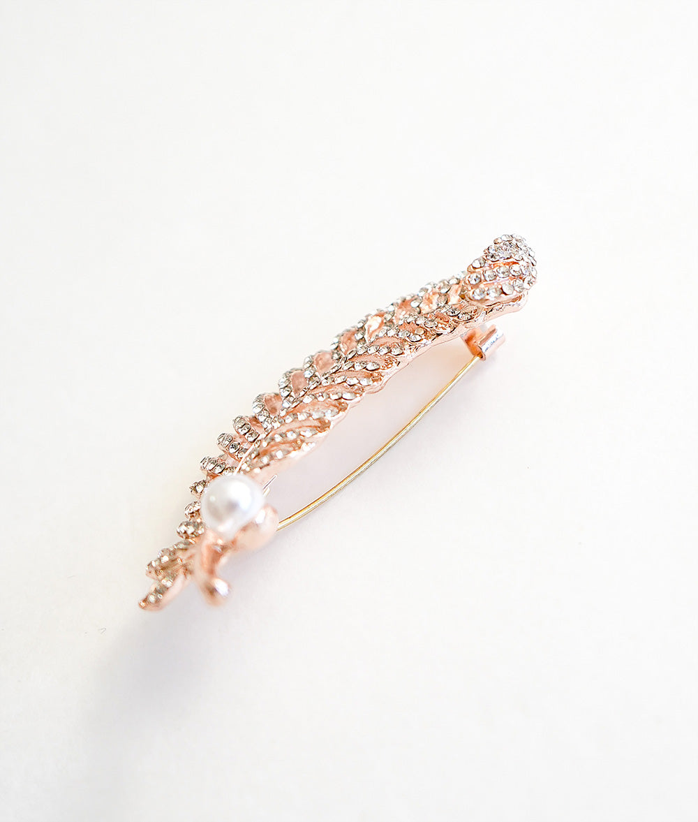 Stone and Pearl Leaf Brooch