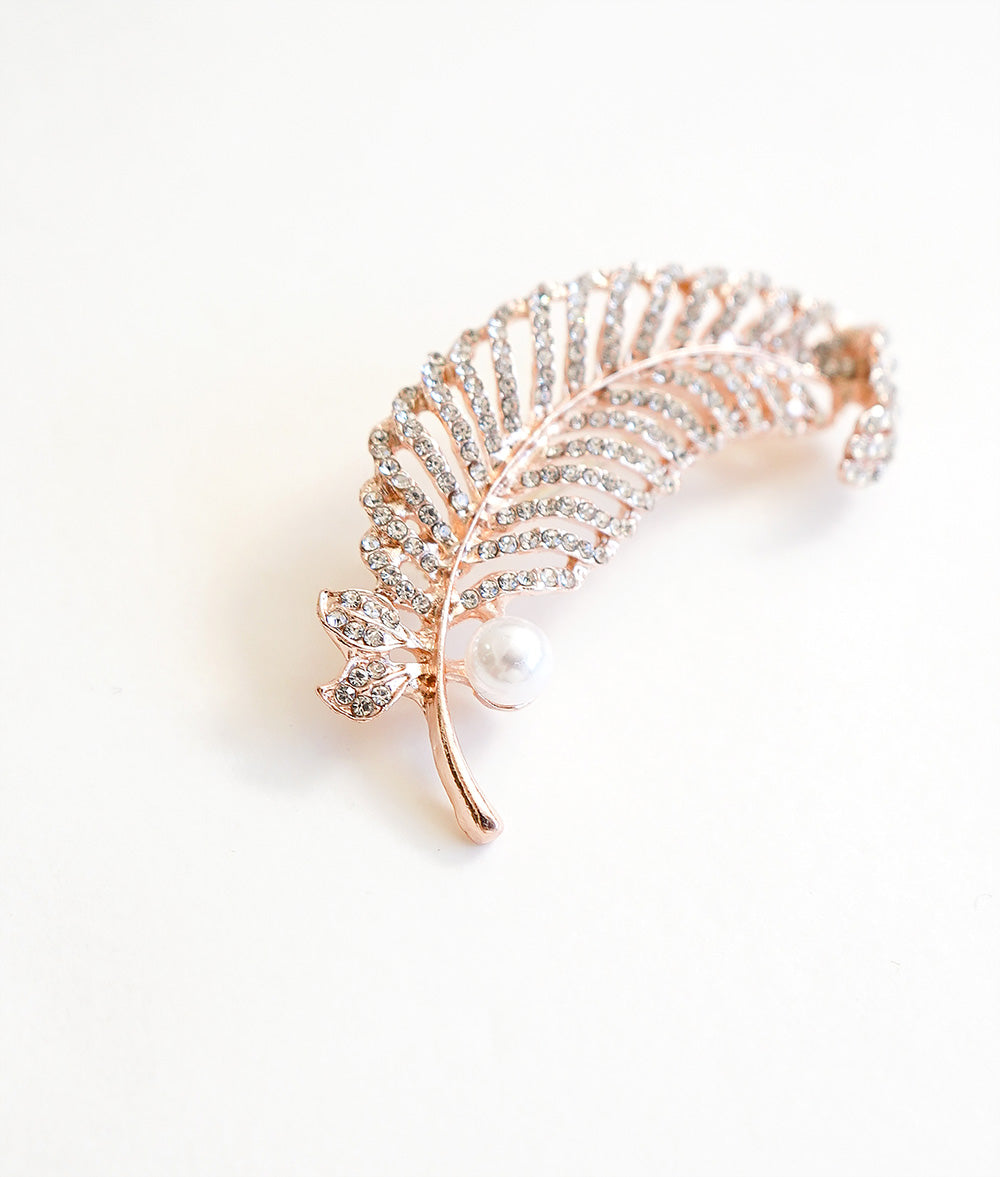Stone and Pearl Leaf Brooch