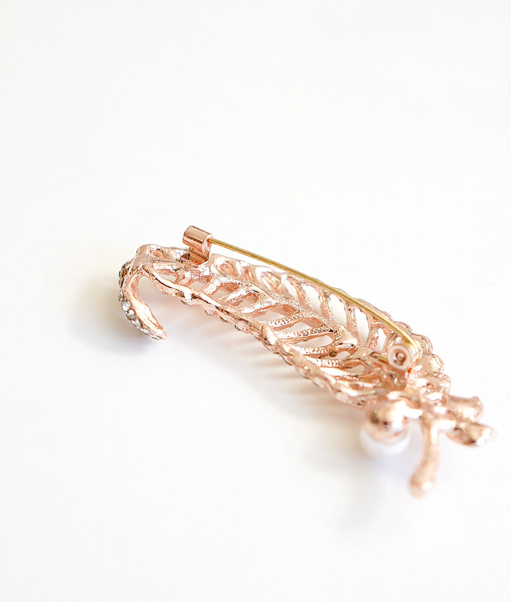 Stone and Pearl Leaf Brooch