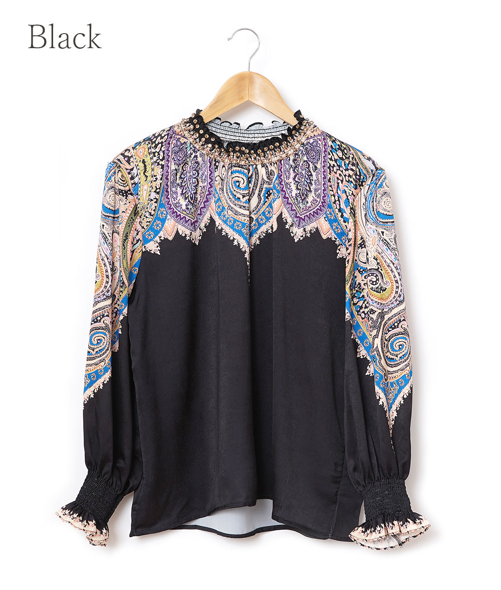 Bijou Glittering Ethnic Shirring Blouse