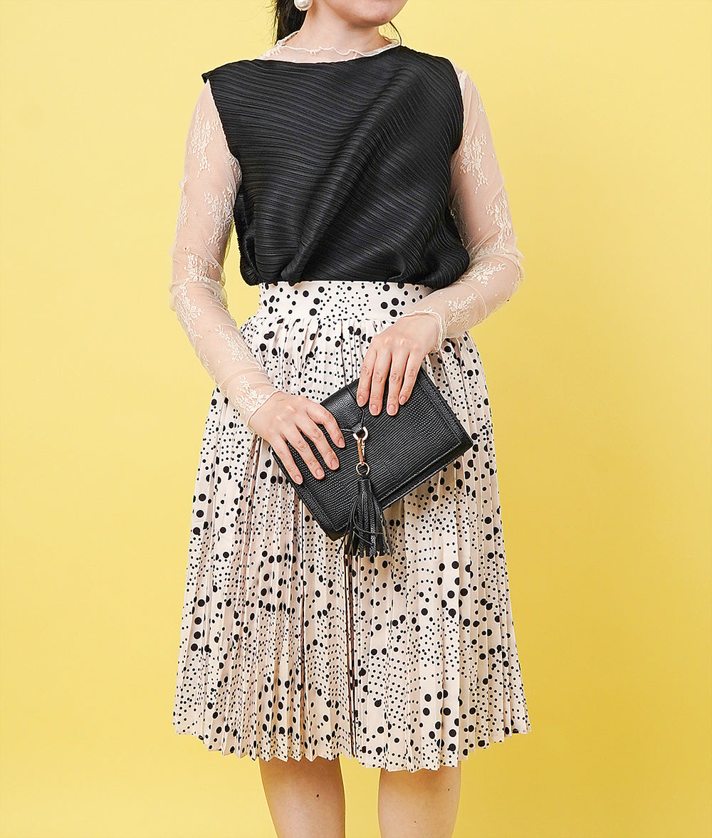 【SALE】Sleeveless ashes tops with satin pleats