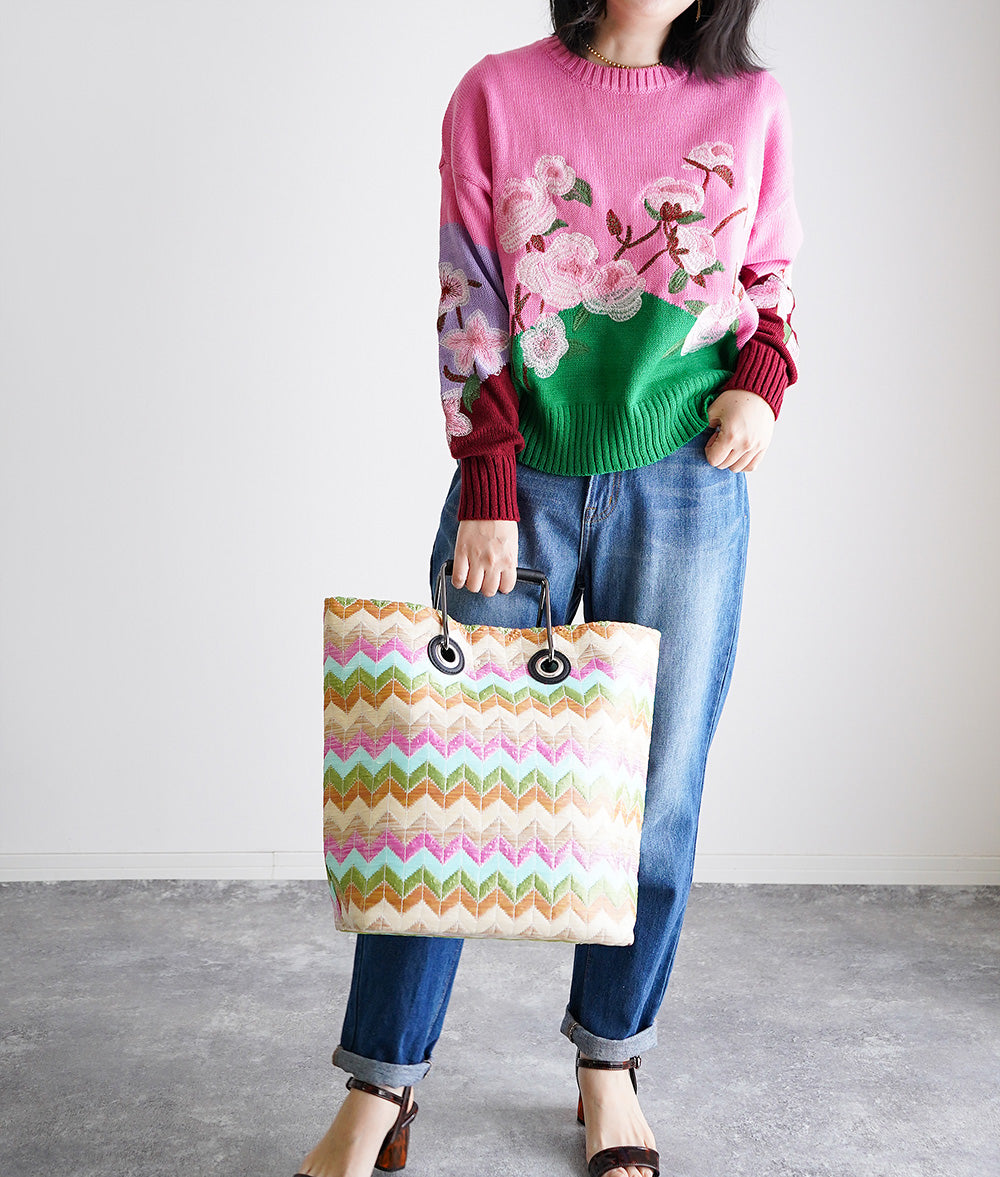 【SALE】Colorful chevron striped tote