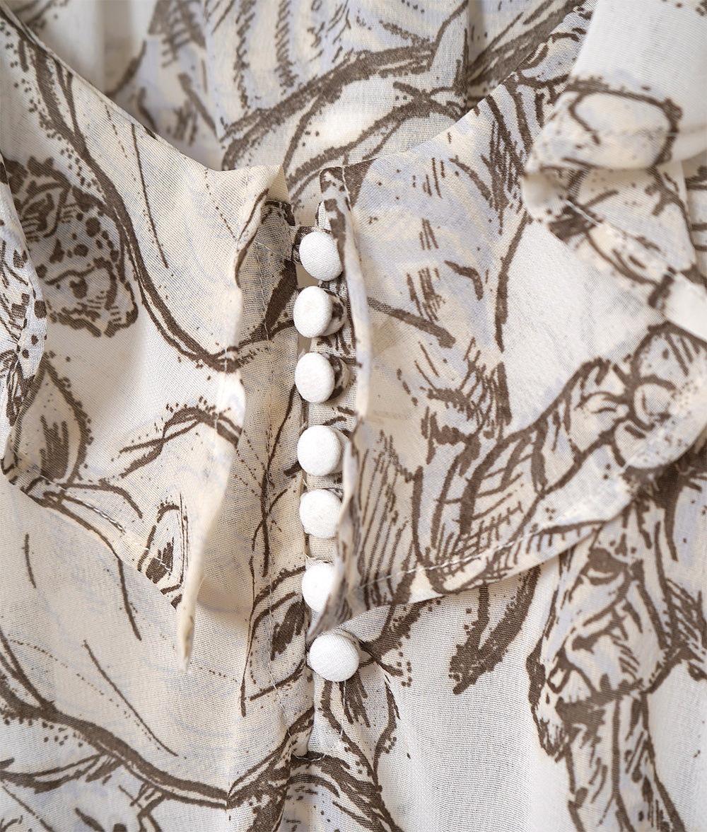 【SALE】Safari print fluffy shirring blouse