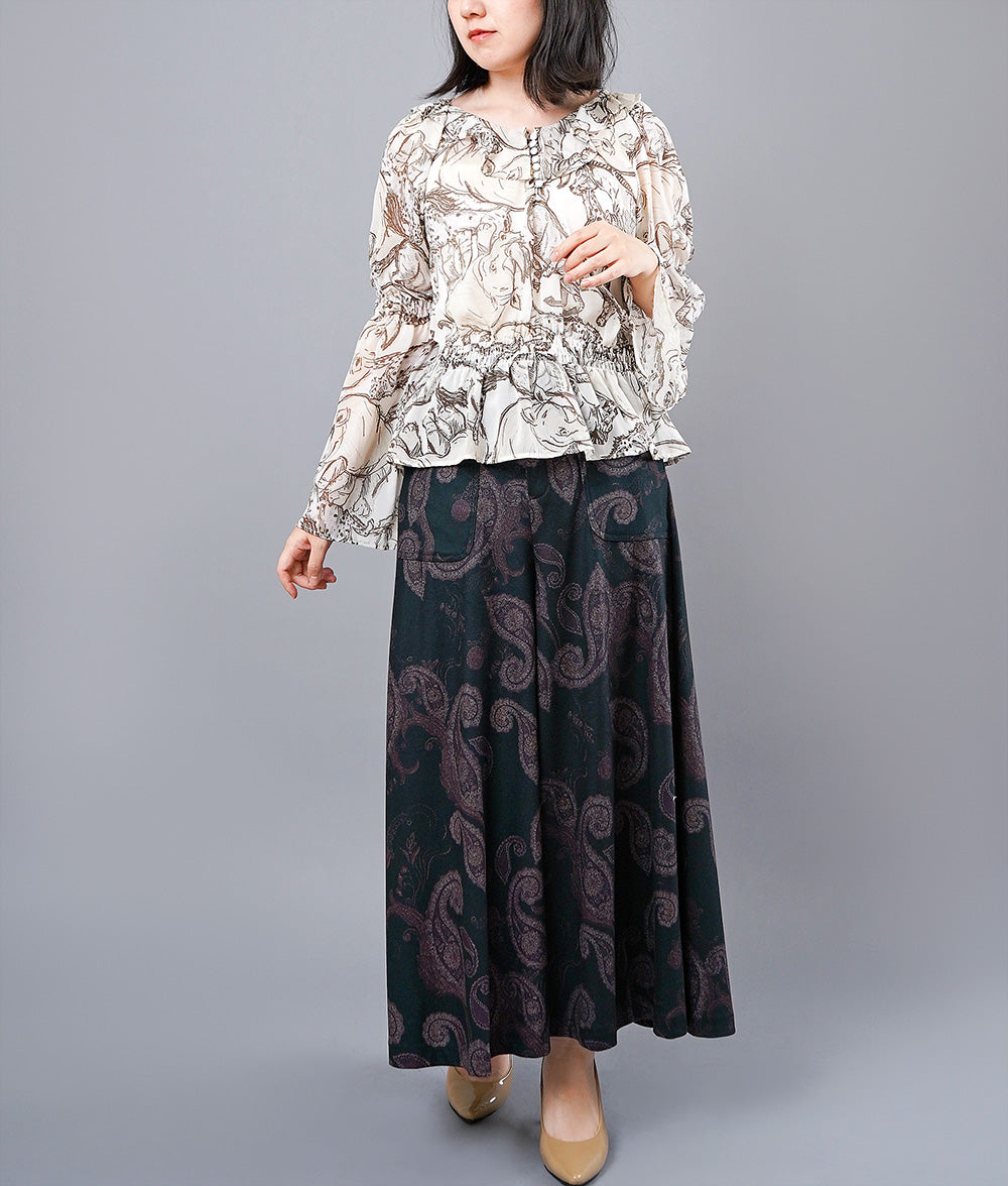 【SALE】Safari print fluffy shirring blouse