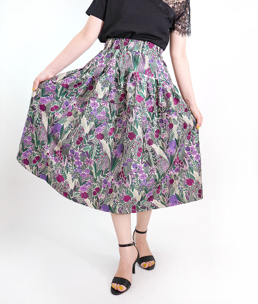 Soft volume floral jacquard skirt