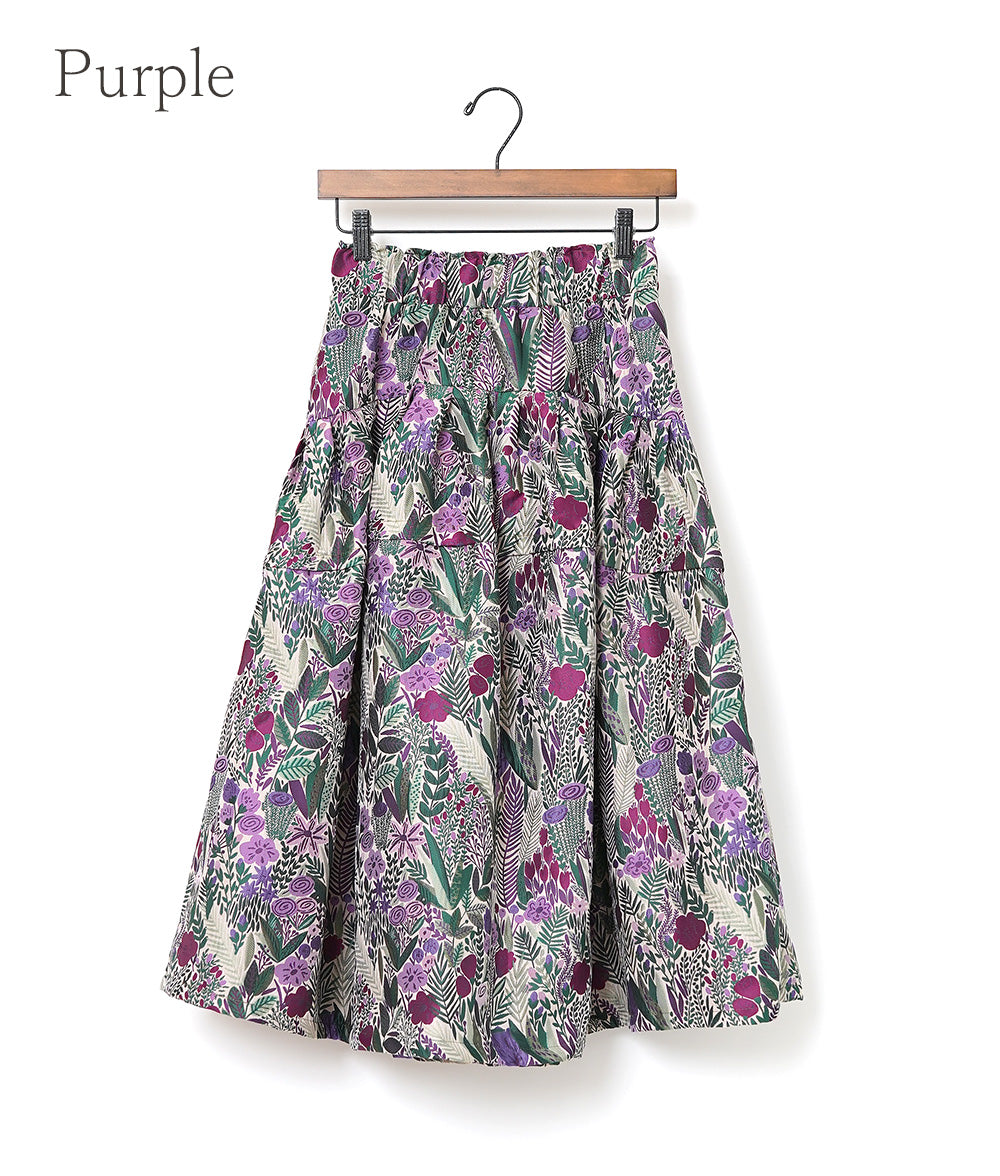 Soft volume floral jacquard skirt
