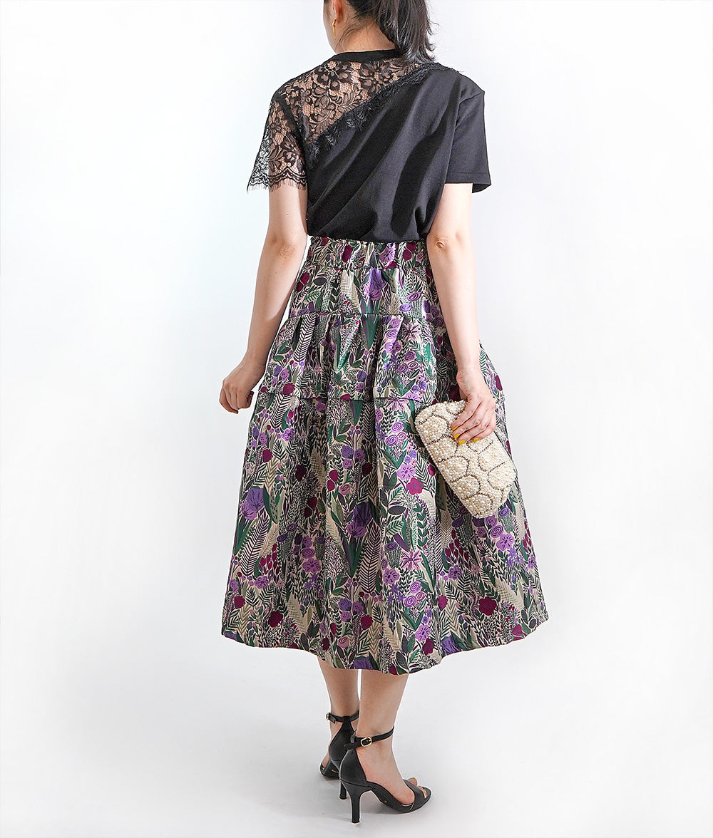 Soft volume floral jacquard skirt