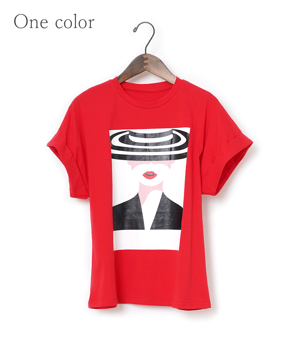 【SALE】Retro poster-like print T-shirt with vivid colors