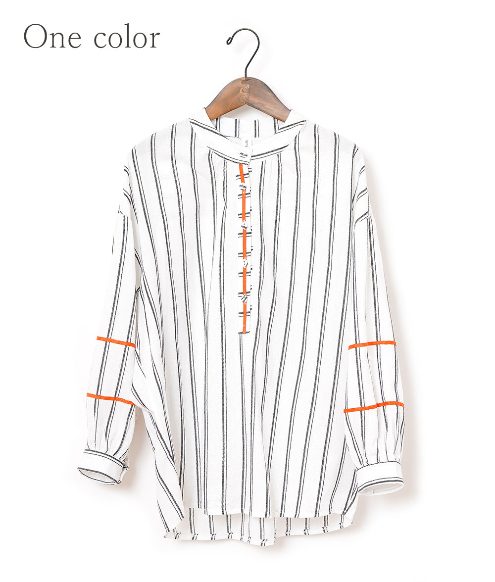 Orange line striped linen shirt