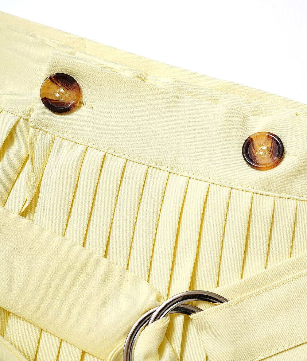 【SALE】Pale yellow catchy pleated skirt
