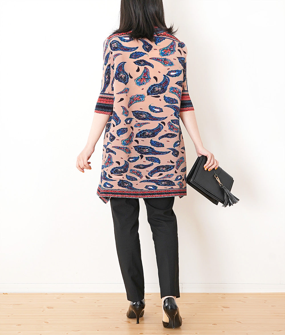 Paisley three-quarter sleeve pleated tunic