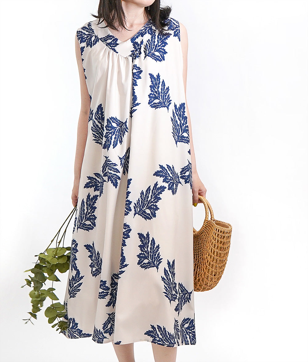 【SALE】Hawaiian taste feels Leaf print dress